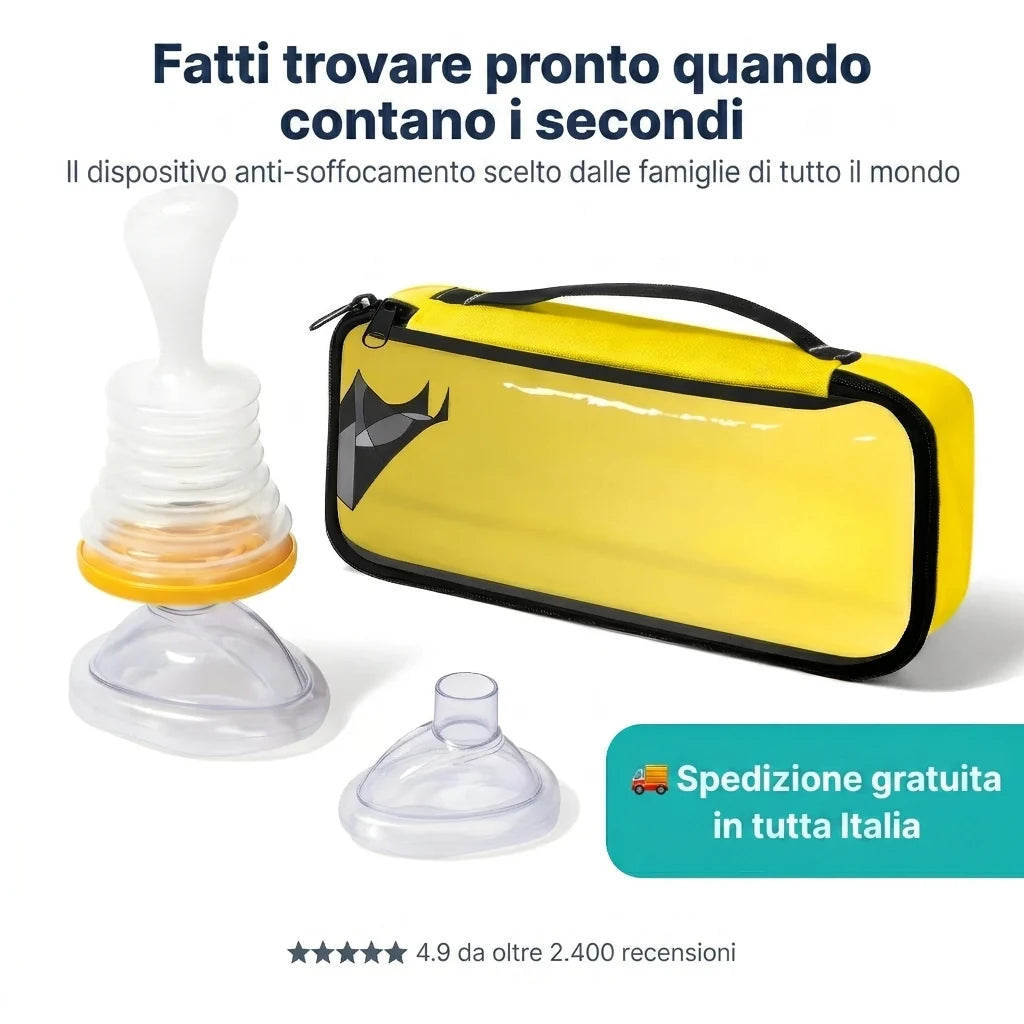 Dispositivo antisoﬀocamento per adulti e bambini